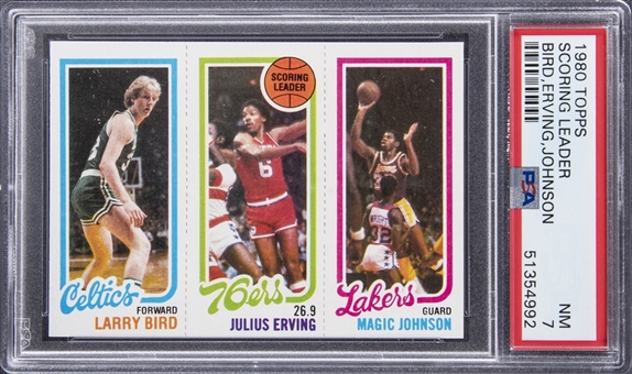 1980 Topps Basketball Bird/Erving/Johnson Rookie Card - PSA NM 7
